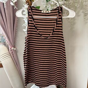 AMO Black and Tan Striped Tank Top
